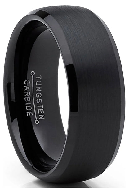 Mens Solid Black Tungsten Wedding Band Ring Dome 8Mm Comfort-Fit
