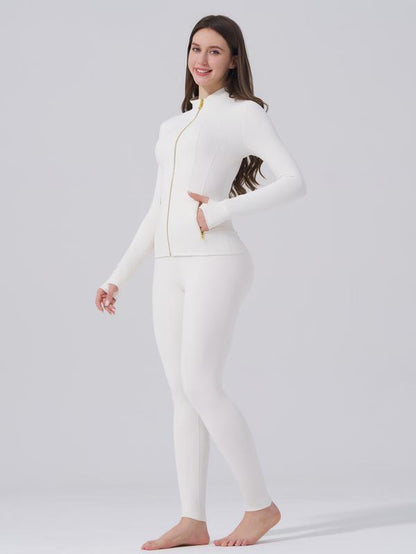 【Golden Zipper】【Gardenia Fragrance】Soft Brushed Women'S Sporty Jacket, 25'' Inseam Leggings. Golden Zipper Jacket with Pockets, Yoga Pants, Thumbholes Design, Casual Wear for Women