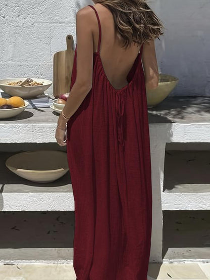 Women'S Solid Color Backless Cami Dress, Casual Sleeveless Dress for Summer, Ladies Clothes for Beach Holiday Vacation