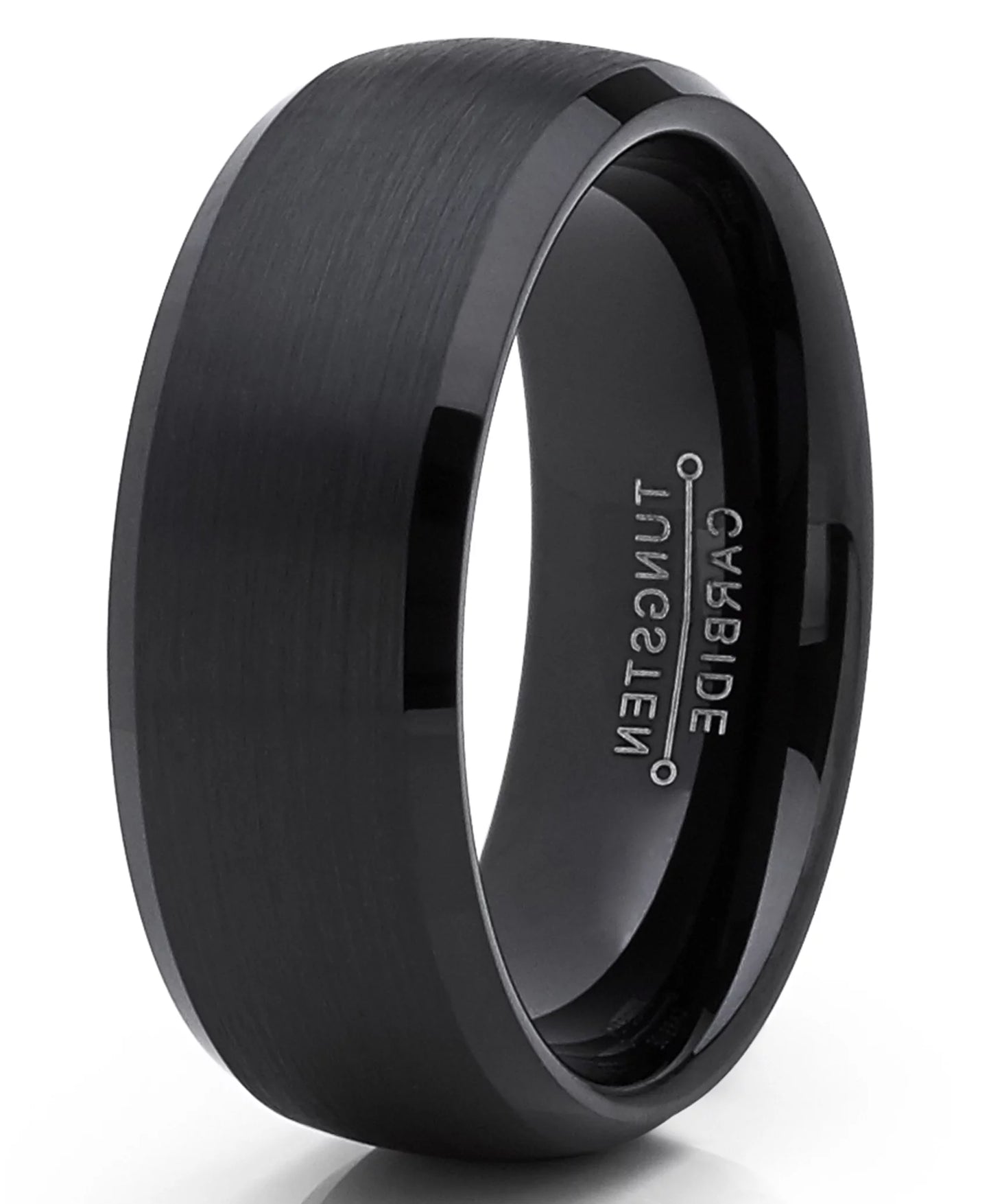 Mens Solid Black Tungsten Wedding Band Ring Dome 8Mm Comfort-Fit