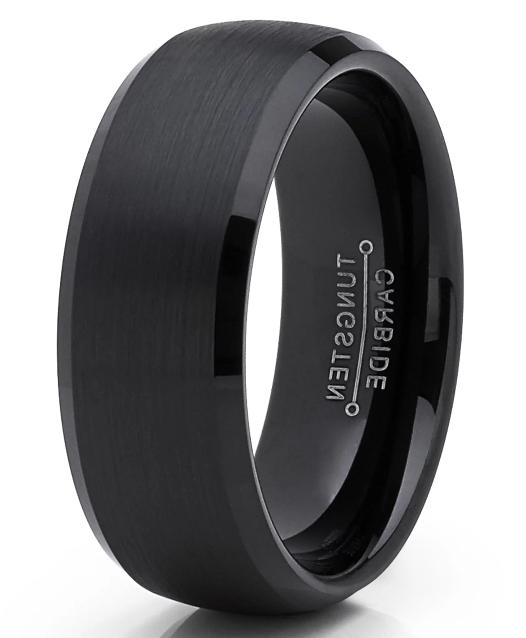 Mens Solid Black Tungsten Wedding Band Ring Dome 8Mm Comfort-Fit