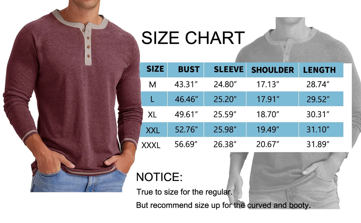 Crew Neck Henley Men Shirts Long Sleeve Shirts for Men Casual Color Block Tops