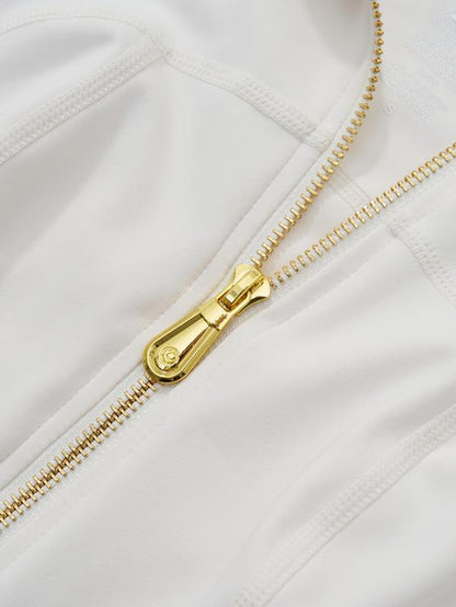 【Golden Zipper】【Gardenia Fragrance】Soft Brushed Women'S Sporty Jacket, 25'' Inseam Leggings. Golden Zipper Jacket with Pockets, Yoga Pants, Thumbholes Design, Casual Wear for Women