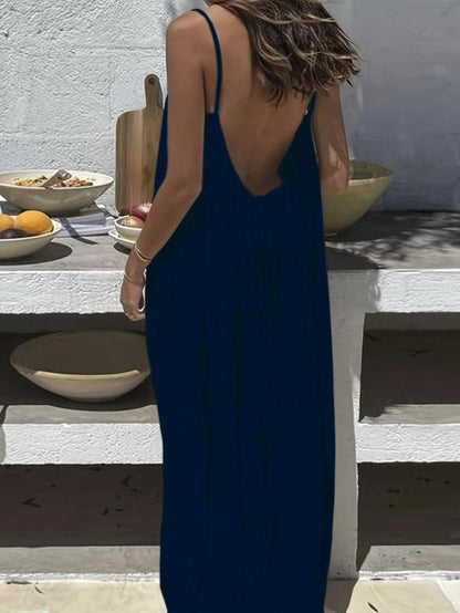 Women'S Solid Color Backless Cami Dress, Casual Sleeveless Dress for Summer, Ladies Clothes for Beach Holiday Vacation