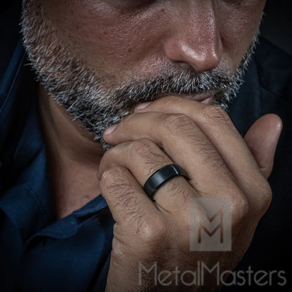 Mens Solid Black Tungsten Wedding Band Ring Dome 8Mm Comfort-Fit