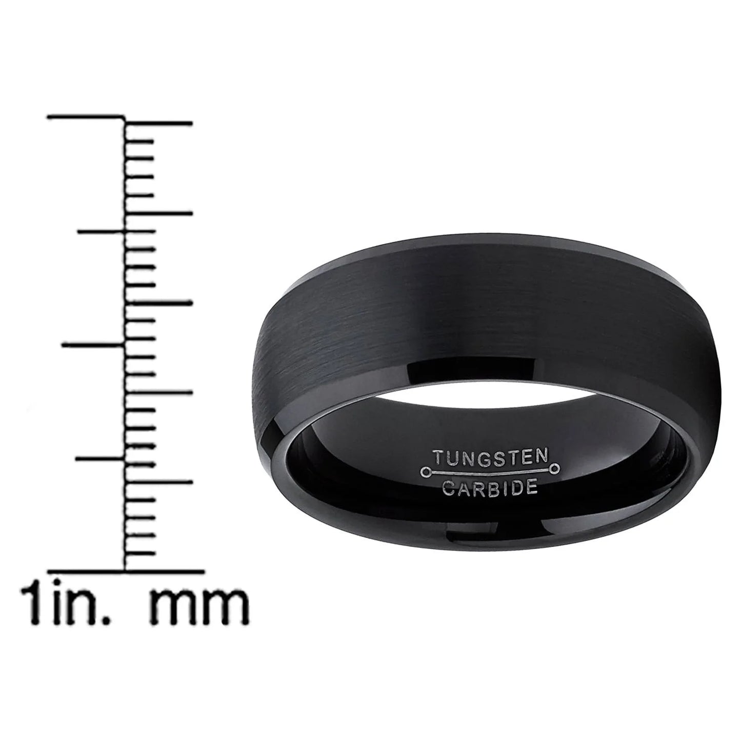 Mens Solid Black Tungsten Wedding Band Ring Dome 8Mm Comfort-Fit