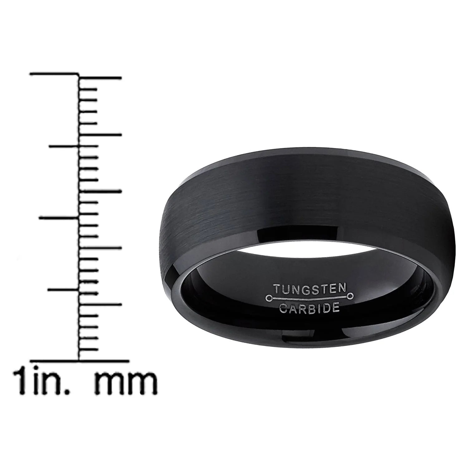 Mens Solid Black Tungsten Wedding Band Ring Dome 8Mm Comfort-Fit