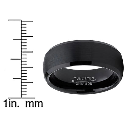 Mens Solid Black Tungsten Wedding Band Ring Dome 8Mm Comfort-Fit